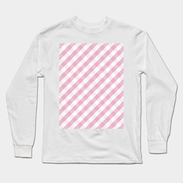 Light Pink and White Check Gingham Plaid Long Sleeve T-Shirt by squeakyricardo